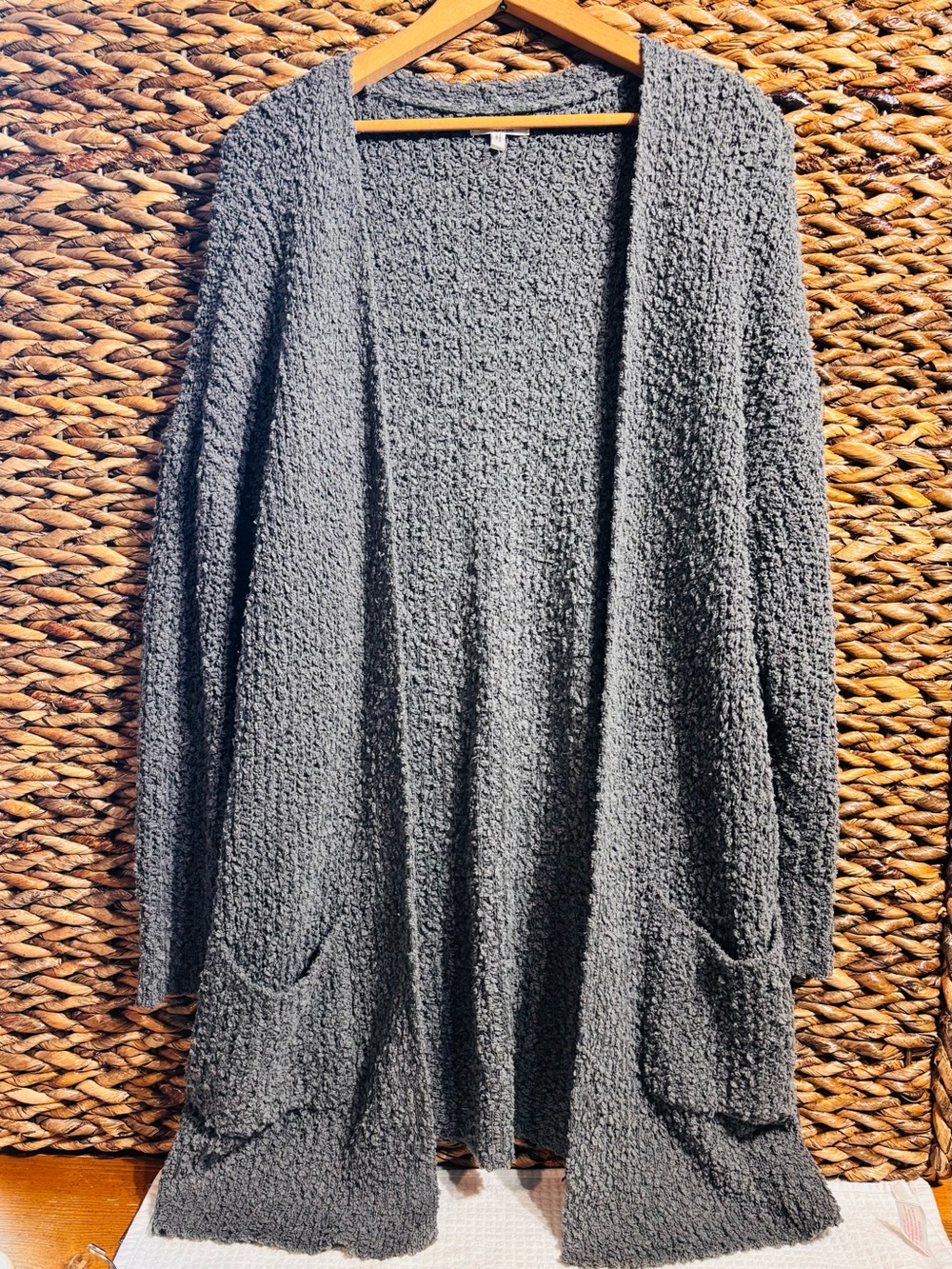 Maurices Dark Gray Open-Front Bouclé Cardigan